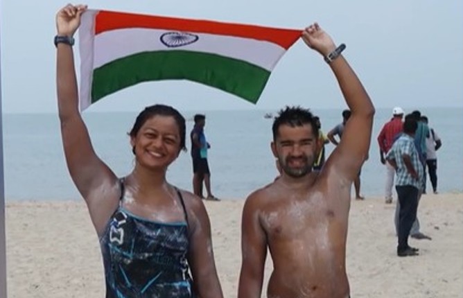 Sri Lanka-India swimmers Danish Abdi and Vrushali